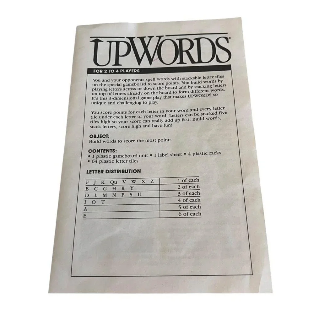 Upwords Board Game Milton Bradley Vintage COLLECTIBLE 1988 Complete 8x8 GRID